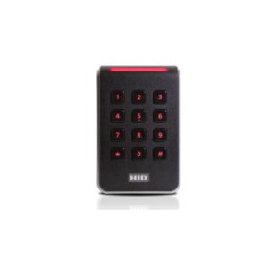 HID Signo 40T contactless smart card reader with physical mechanical keypad and LED status bar.