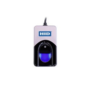 HID DigitalPersona 4500 Optical USB Fingerprint Reader with metal casing and silicone-coated sensor window.