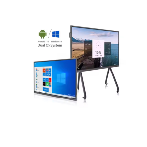 Educational interactive all-in-one whiteboard with movable rack and dual-system options