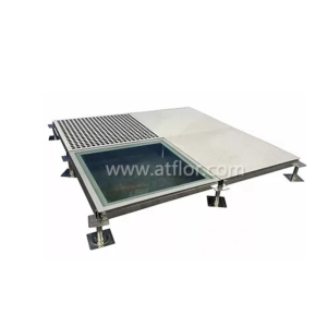 Frame glass raised floor panel with conductive aluminum frame