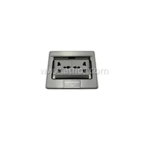 Floor outlet box with pneumatic pop-up copper panel