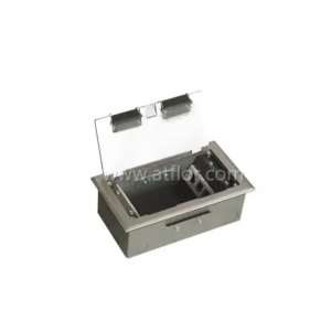Functional electrical floor box with flip-type panel