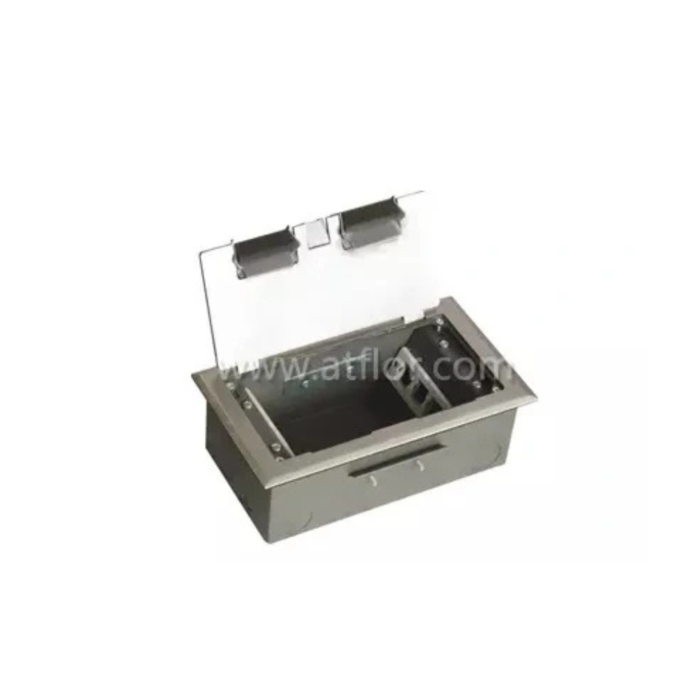 Functional electrical floor box with flip-type panel